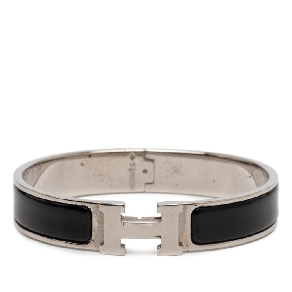 Hermes Clic H PM Silver Black Metal Enamel Bracelet